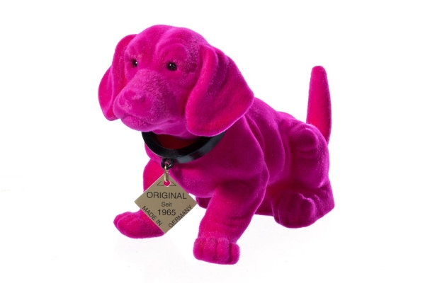 Wackeldackel beflockt klein pink 19 cm - mit Echtheits-Zertifikat